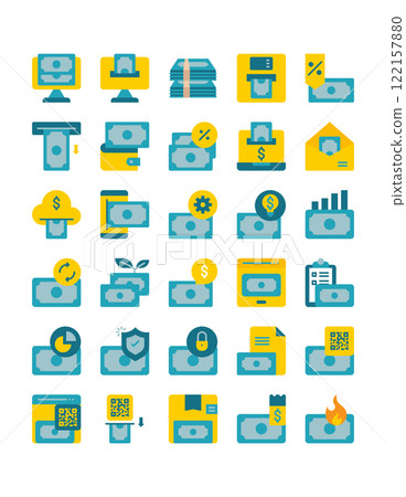 set of money pack flat icon vector illustration 122157880