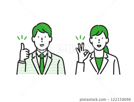 Illustration of male and female business people making a good sign 122158098