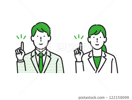 男性和女性商務人士強調要點的插圖 122158099