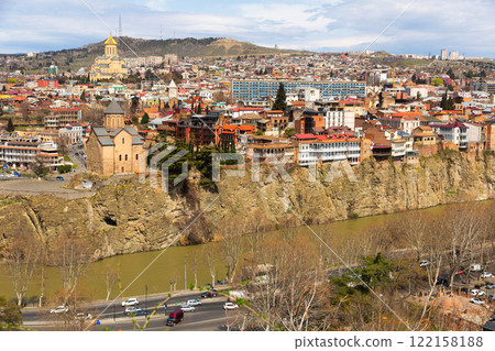 Beautiful view of Kura river and Bridge of Peace in Tbilisi Beautiful view of Kura river and Bridge of Peace in Tbilisi 122158188