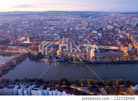 City Zaragoza on dawn. Aerial view.  122158499