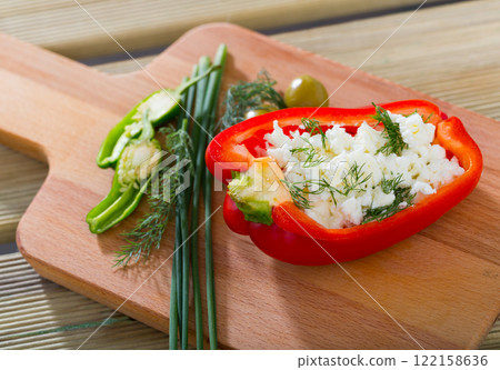 Bulgarian dish - stuffed pepper with brynza 122158636