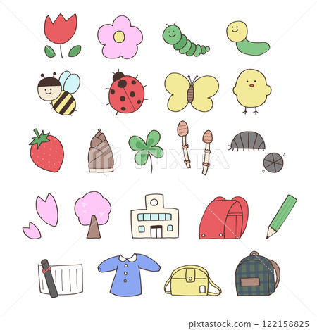Spring cute hand drawn icon set 122158825