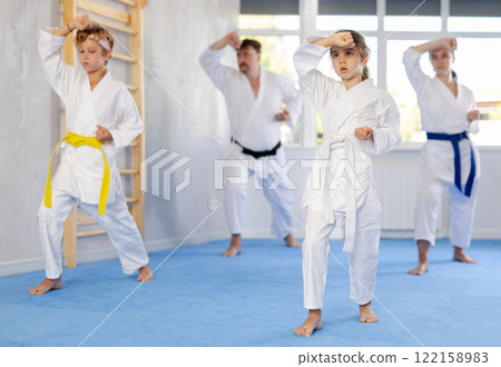 Family with children training karate techniques Family with children training karate techniques 122158983