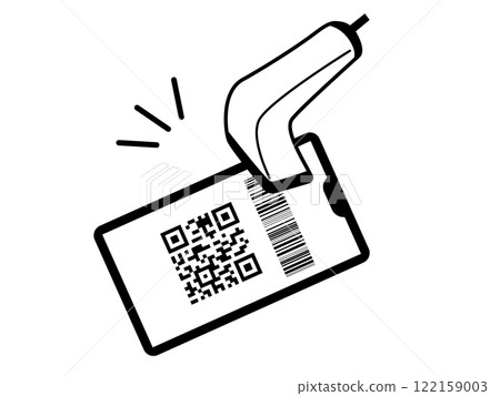 使用掃描器讀取智慧型手機上顯示的條碼的無現金支付插圖 使用掃描器讀取智慧型手機上顯示的條碼的無現金支付插圖 122159003