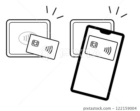 Illustration of touch payment with credit card or smartphone Contactless cashless payment 122159004