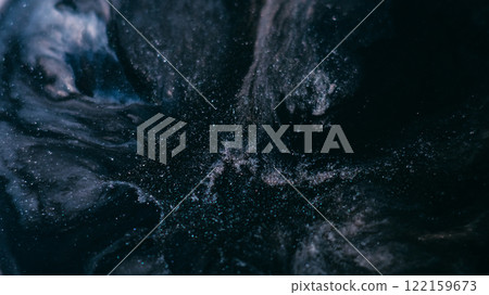Glitter blob. Grunge explosion. Liquid art shimmering gray black blue emulsion spills enamel surface marble abstract background opener. 122159673