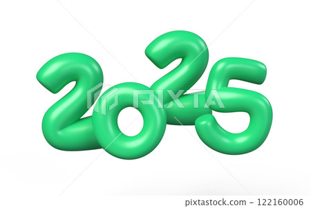 2025 green balloons., 2025 balloons isolated over clear background. 3D rendering.,Object render 3d ballon with ribbon. 122160006