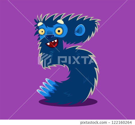 Halloween font digit 5 five funny monster character. Crazy fantasy beast typeset digit, horror yeti monster vector font figure or number. Bizarre hairy creature personage typeface numeral symbol 122160264