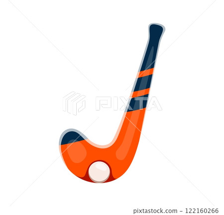 Cartoon letter J as a hockey stick complete with a white ball at the bottom. Sport font, sporty typeface, funny type, kids English alphabet for sports activities, abc learning and children education 122160266