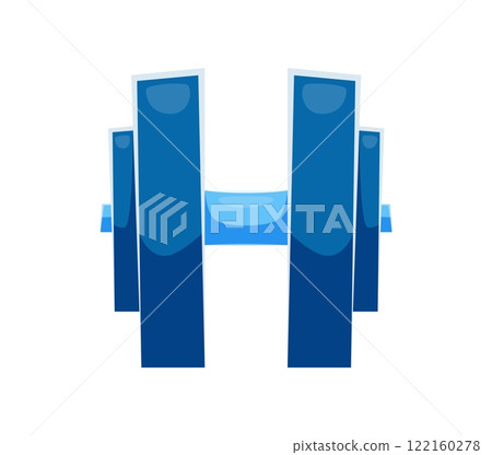 Cartoon letter H as sport barbell, weightlifting font, gym bodybuilding typeface. Vector funny fitness type, kids English alphabet form weight gear for fun games, educational and learning activities Cartoon letter H as sport barbell, weightlifting font, gym bodybuilding typeface. Vector funny fitness type, kids English alphabet form weight gear for fun games, educational and learning activities 122160278