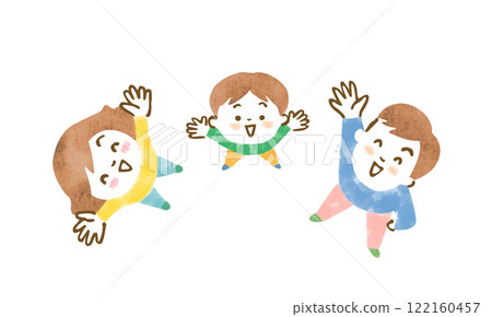 Illustration of a family of three looking up with smiles Illustration of a family of three looking up with smiles 122160457