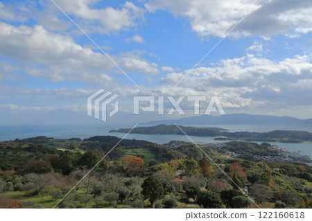 Ushimado Olive Garden and the Seto Inland Sea under a blue sky Ushimado Olive Garden and the Seto Inland Sea under a blue sky 122160618
