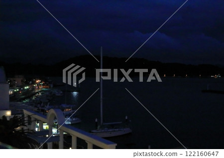A beautiful night view of Ushimado Port with the lights of the islands visible in the distance A beautiful night view of Ushimado Port with the lights of the islands visible in the distance 122160647