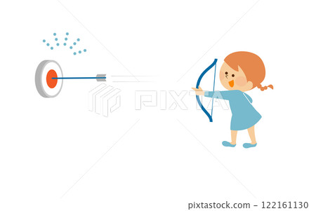 Illustration of a child aiming at a target with a bow and arrow Illustration of a child aiming at a target with a bow and arrow 122161130