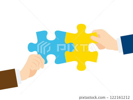 商業中協作和團隊合作的圖像說明：拿著拼圖的人 122161212
