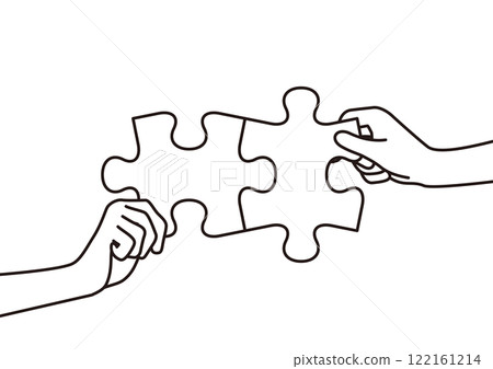 Collaboration and teamwork image illustration People holding puzzles Line drawing 122161214