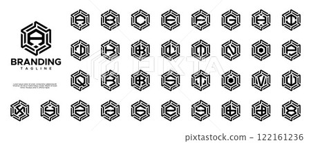 Line technology hexagon letter A to Z logo set 122161236