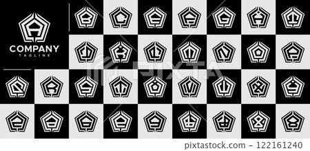Abstract pentagon monogram letter A-Z logo set 122161240