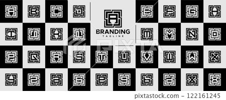 Digital circuit square letter A-Z logo set 122161245