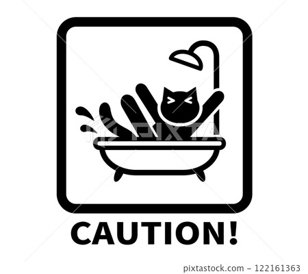 Cat about to drown in the bath - Caution icon Cat about to drown in the bath - Caution icon 122161363