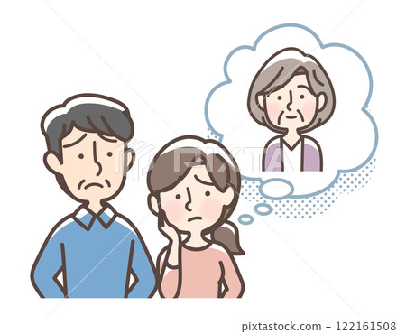 一個男人和一個女人擔心他們的祖母 122161508