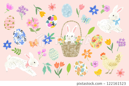 手繪可愛的復活節向量插圖集。 122161523