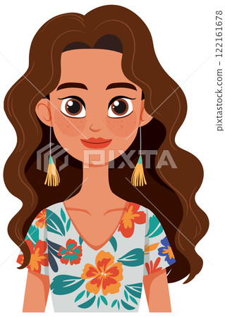 Smiling Woman with Floral Dress Smiling Woman with Floral Dress 122161678