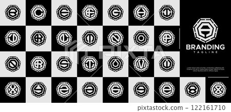 Modern digital heptagon letter A-Z logo bundle Modern digital heptagon letter A-Z logo bundle 122161710