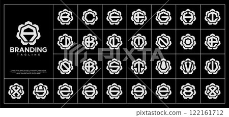 Modern gear heptagon letter A-Z logo set Modern gear heptagon letter A-Z logo set 122161712
