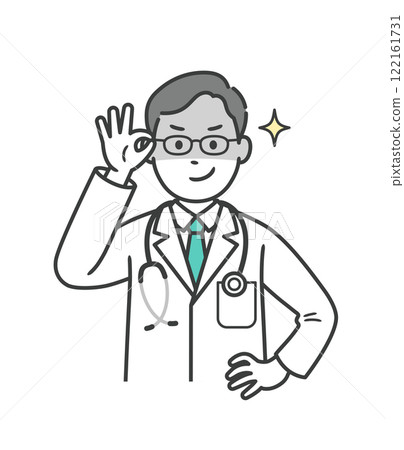 A young male doctor pushing up his glasses and grinning slyly 122161731