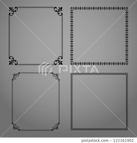 Set of decorative frames Elegant vector element for design in Eastern style, place for text. Floral black and gray borders. Lace illustration for invitations and greeting cards Set of decorative frames Elegant vector element for design in Eastern style, place for text. Floral black and gray borders. Lace illustration for invitations and greeting cards 122161902
