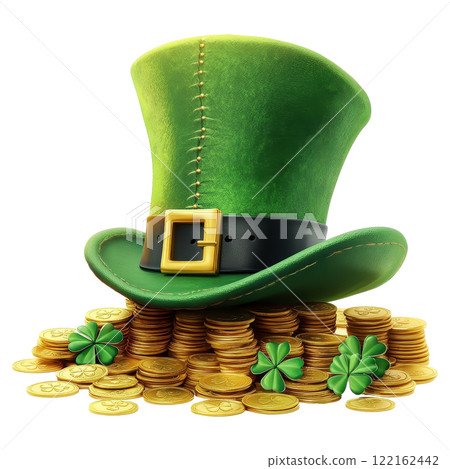 Classic Leprechaun Hat Surrounded by Gold Coins and Clovers for St  Patrick s Day 122162442
