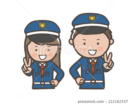 男女保安微笑和平的上半身插圖 122162537
