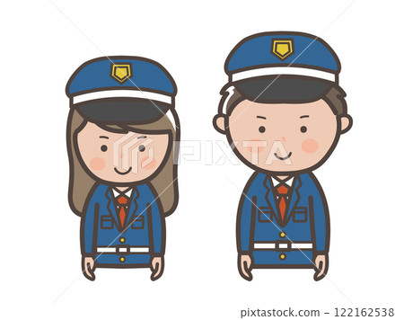 一名男女保安微笑著向前看的上半身插圖 122162538