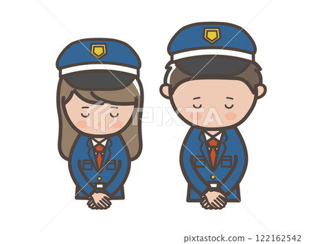 一名男女保全低頭道歉的上半身插圖 122162542