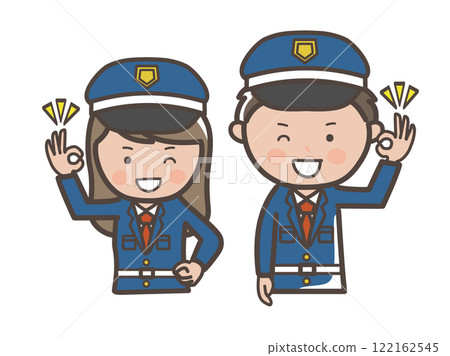 男性和女性保安的上半身插圖給出了理解的好跡象 122162545