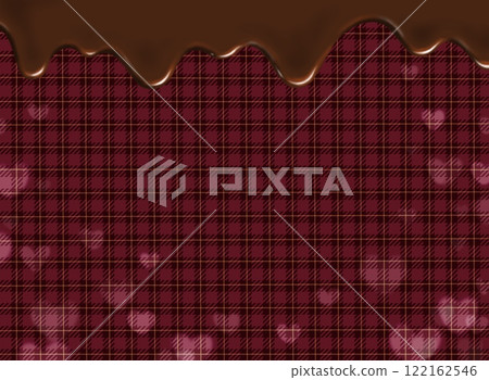 少女背景，帶有融化和滴落的巧克力、心形和勃根地格子圖案 122162546