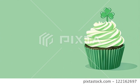 Minimalist Green Cupcake with Shamrock Topping for St Patrick s Day Minimalist Green Cupcake with Shamrock Topping for St Patrick s Day 122162697
