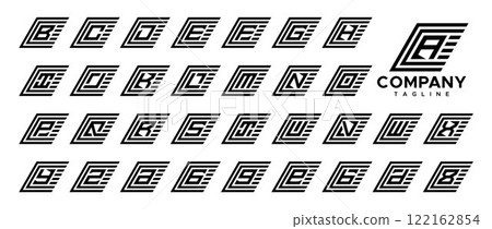 Stripe line parallelogram letter A-Z logo set 122162854