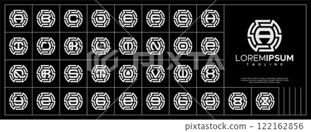 Digital technology circuit letter A-Z logo set Digital technology circuit letter A-Z logo set 122162856