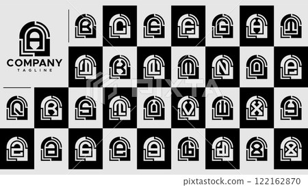 Round arch abstract letter initial A-Z logo set 122162870