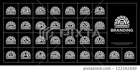 Decorative line round shape letter A-Z logo set 122162880