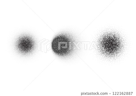 Circle vector shadows with grainy noise. Round black shades isolated on white background. Dotted stipple shapes set. Spray paint dusty blobs with sand dark texture Circle vector shadows with grainy noise. Round black shades isolated on white background. Dotted stipple shapes set. Spray paint dusty blobs with sand dark texture 122162887