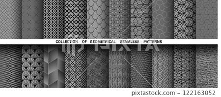 Geometric set of seamless black and gray patterns. Simple vector graphics 122163052