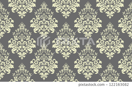 Floral pattern. Vintage wallpaper in the Baroque style. Seamless vector background. Gray and beige ornament for fabric, wallpaper, packaging. Ornate Damask flower ornament 122163082
