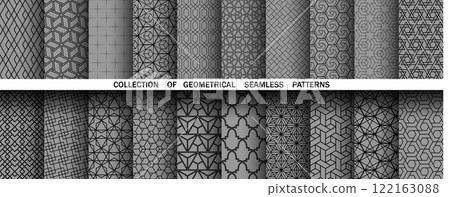 Geometric set of seamless black and gray patterns. Simple vector graphics 122163088