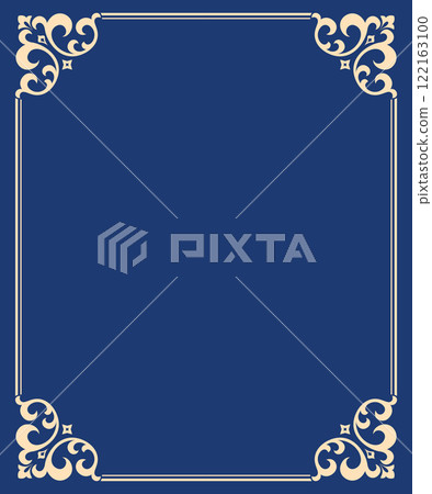 Decorative frame Elegant vector element for design in Eastern style, place for text. Floral golden and dark blue border. Lace illustration for invitations and greeting cards 122163100