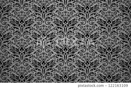 Wallpaper in the style of Baroque. Seamless vector background. Gray and black floral ornament. Graphic pattern for fabric, wallpaper, packaging. Ornate Damask flower ornament Wallpaper in the style of Baroque. Seamless vector background. Gray and black floral ornament. Graphic pattern for fabric, wallpaper, packaging. Ornate Damask flower ornament 122163109