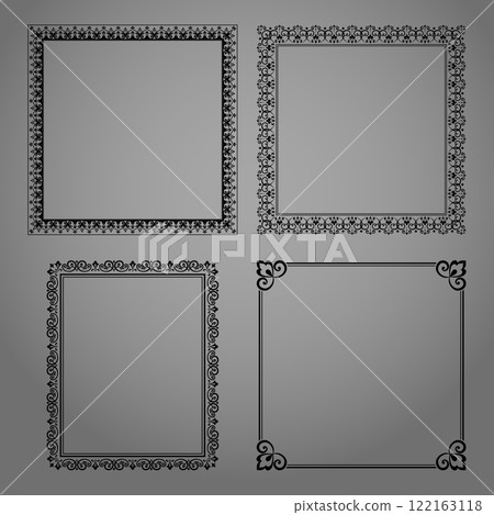 Set of decorative frames Elegant vector element for design in Eastern style, place for text. Floral black and gray borders. Lace illustration for invitations and greeting cards 122163118